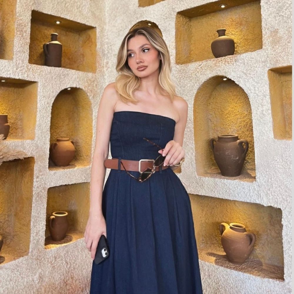 ZARA Z1975 BELTED DENIM MIDI DRESS